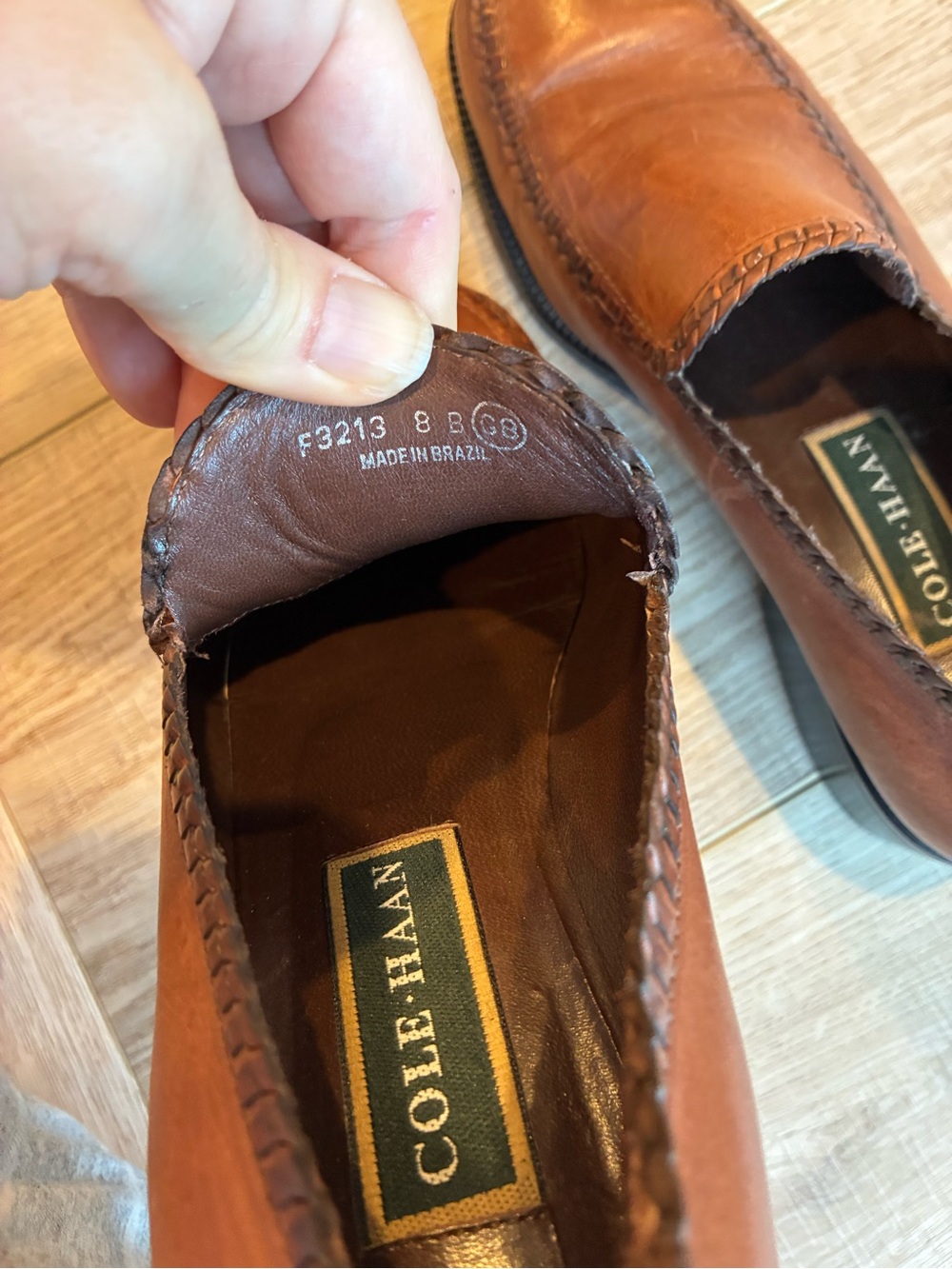 Cole Haan Brown Leather Slip-On Loafers block heel whipstitch detail 8 fall - Picture 7 of 7